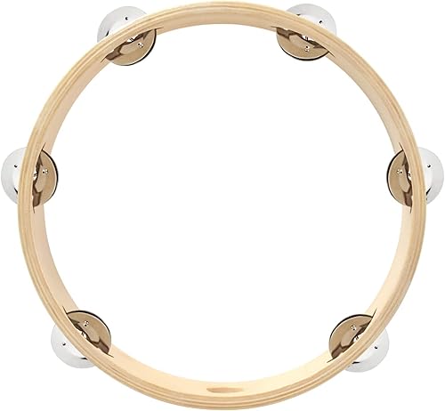 Miniatura 3 de MUSICUBE Pandereta de 10 pulgadas para adultos y niños, pandereta de madera de una hilera con jingles de hierro inoxidable, instrumentos educativos