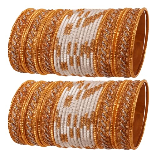 Touchstone Indian Bollywood Glamorous Fashion Wrist Enhancing Shimmering Golden Glitters Textured Color Designer Jewelry Bracelets Bangle Chura. Set of 48 in Gold Tone for Women.