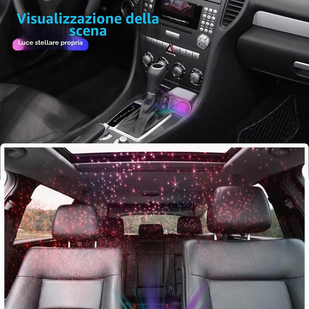 4 In 1 Caricatore Auto USB C 66W, Carica Batteria per Auto Cellulare con Luce Stellata, 12V/24V Caricabatteria da Auto Retrattile usb-C/usb-A, per iPhone 16/15/14, iPad, Android