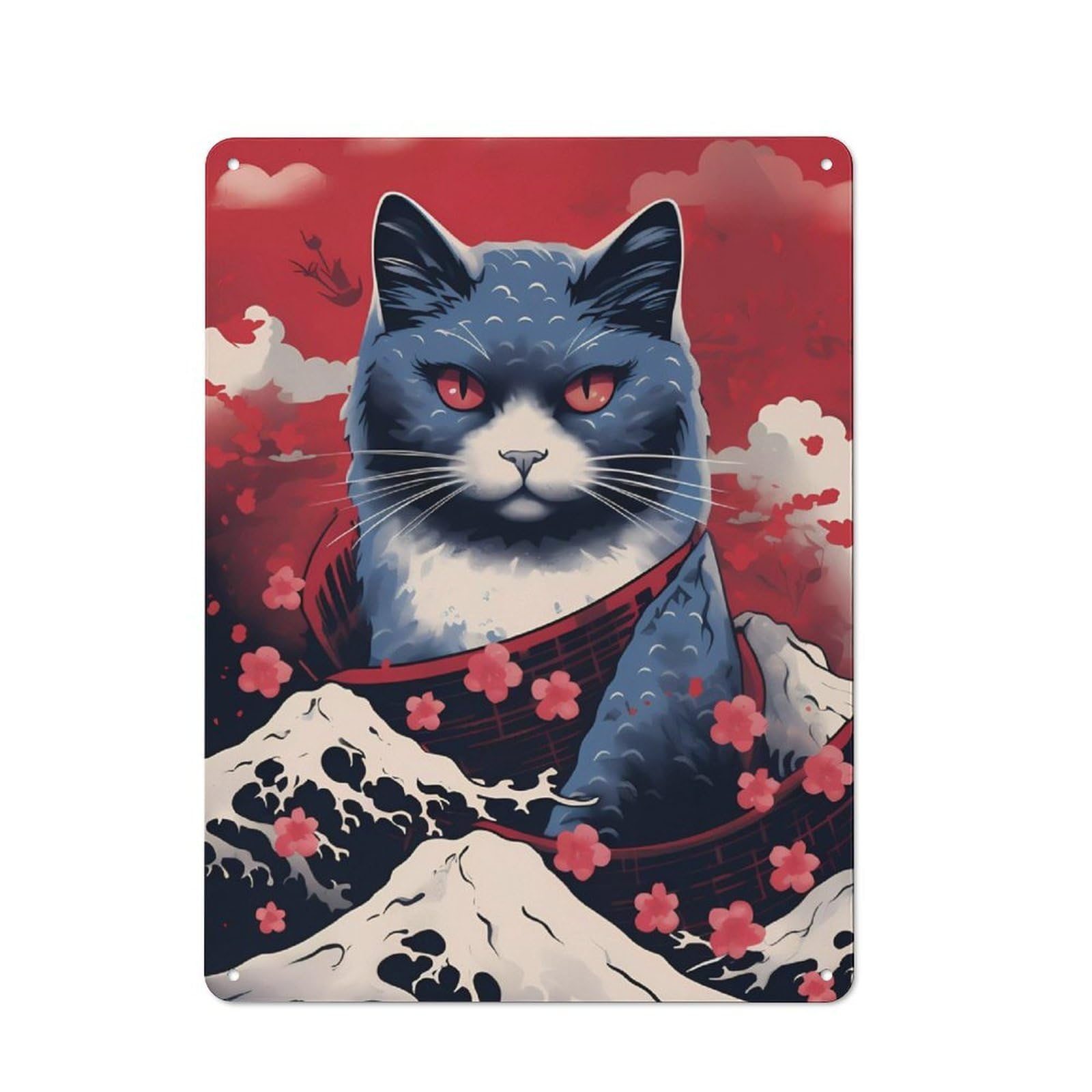 Junmoney Japanese Cat 1 Metal Plaque 40X30cm With For Pub Or Café, Rustic Decor, For Pub Decor Enthusiasts