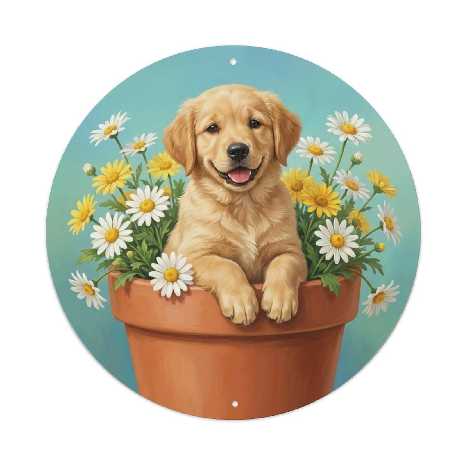 Welcome Golden Retriever Daisy Garden Metal Tin Sign