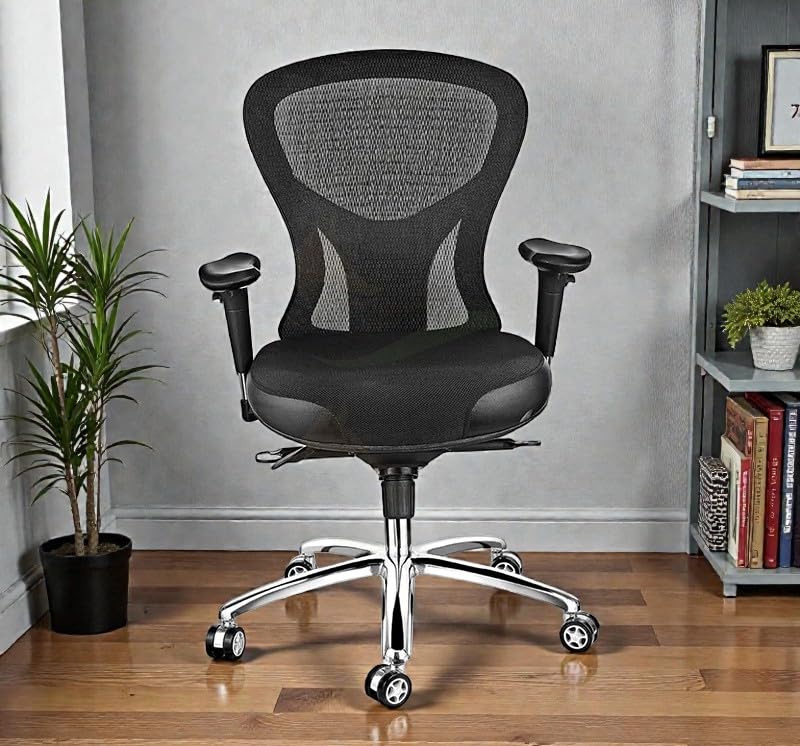 Image of Ergonomic Mesh Office Chair with Adjustable Armrests | Breathable Mesh Back, Height Adjustable Seat, Chrome Base, 360 Swivel, Smooth Rolling Wheels, Chair for Home, Office & Study (Black)