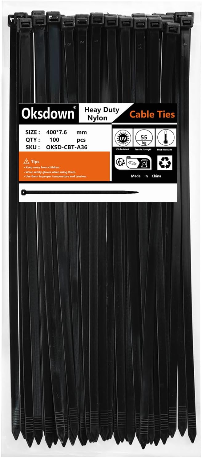 100 Pack 20 inch Black Heavy Duty Zip Ties Thick Cable Ties with 120 lbs Tensile Strength Large Plastic Wire Ties