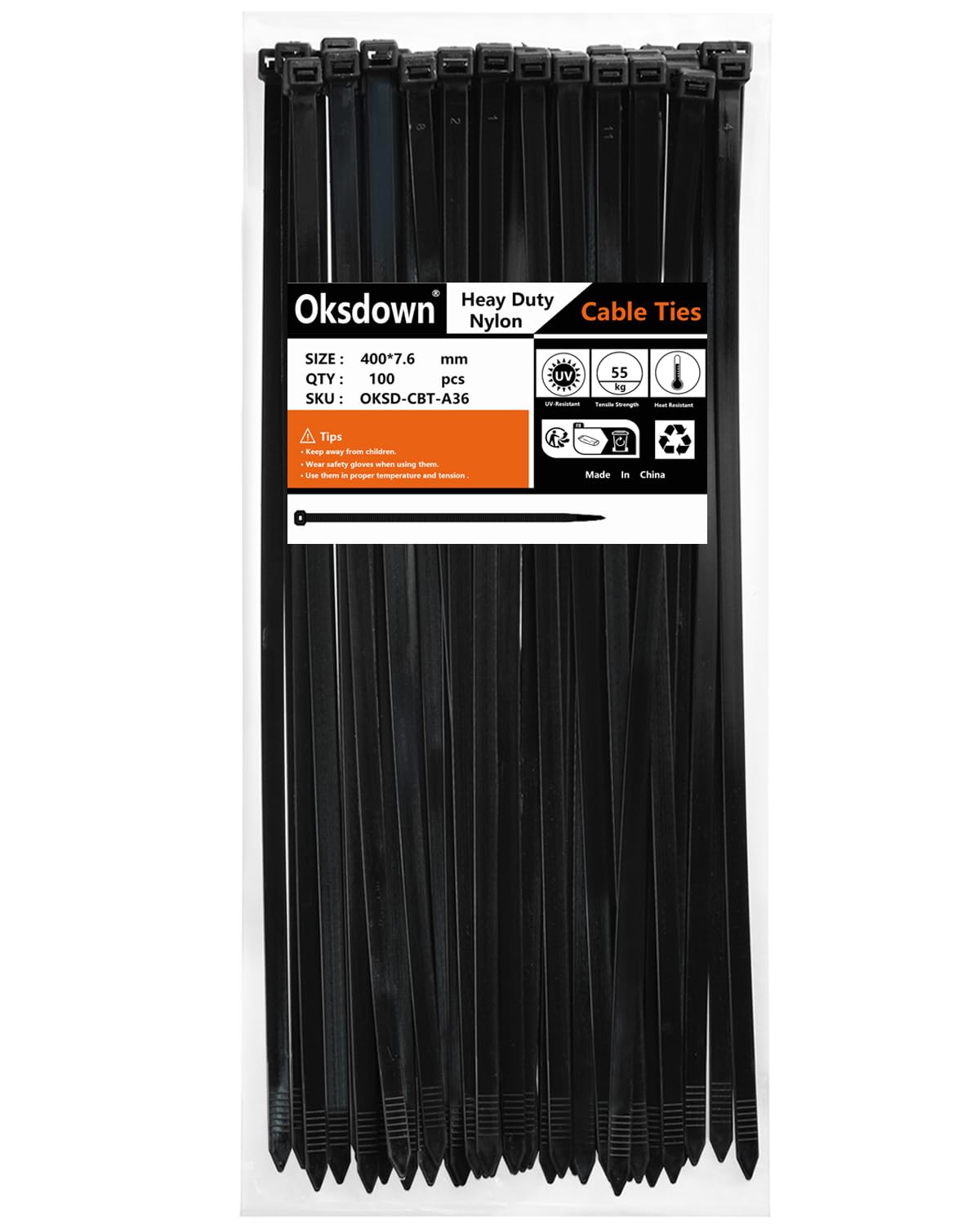 Oksdown 100 Pack 16 Inch Black Heavy Duty Zip Ties Thick Cable Ties With 120 Lbs Tensile Strength Large Plastic Wire Ties 8711186910732