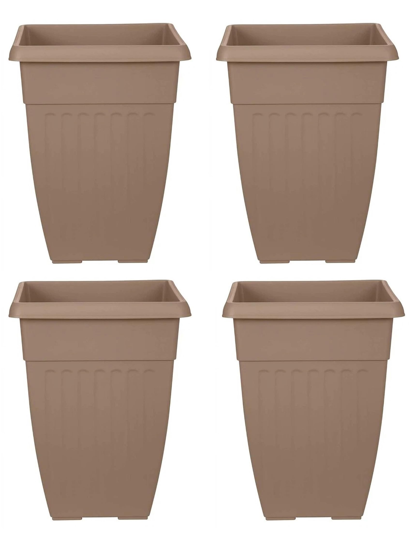Premzo Taupe 42 Cm Tall Athens Garden Patio Planters Flower Pot Growth Container Top Square Plastic Vases, Home Garden Décor Traditional Planters, Sturdy Resistance Indoor & Outdoor | Set Of 4 (Taupe)