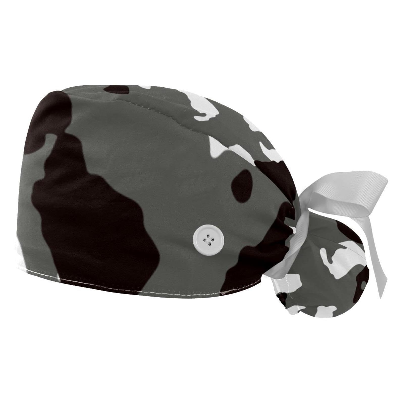 FVQL Set of 2 Scrub Cap Nurse Hat for Long Hair, Camouflage Art Pattern