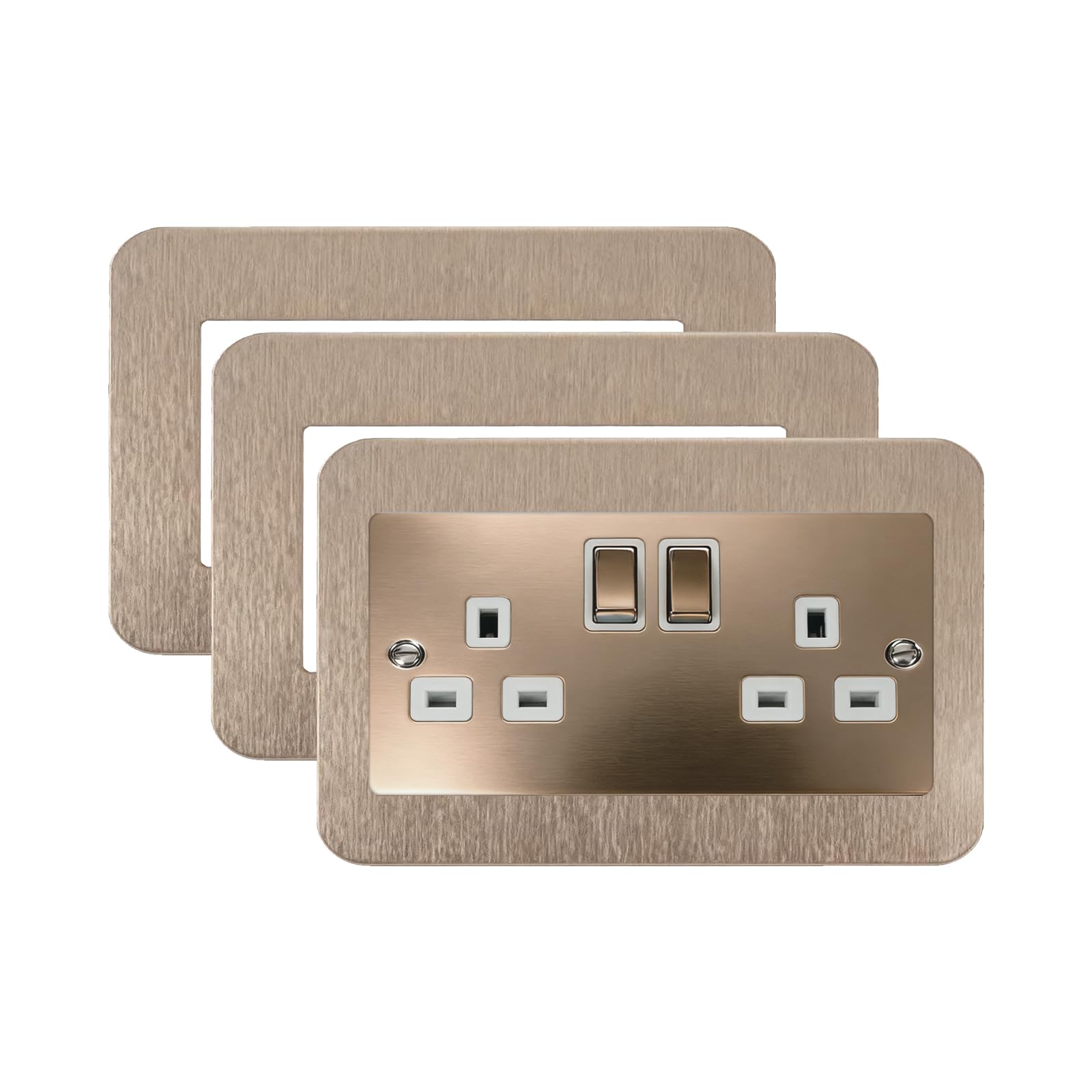 KUKUJIWA 3PCS Double Socket Surround Champagne,Light Switch Surrounds,Single Switch Cover Plates,Switch Sticker Cover,WallFor Home Wall Switch Decoration (14.6cm*8.6cm)