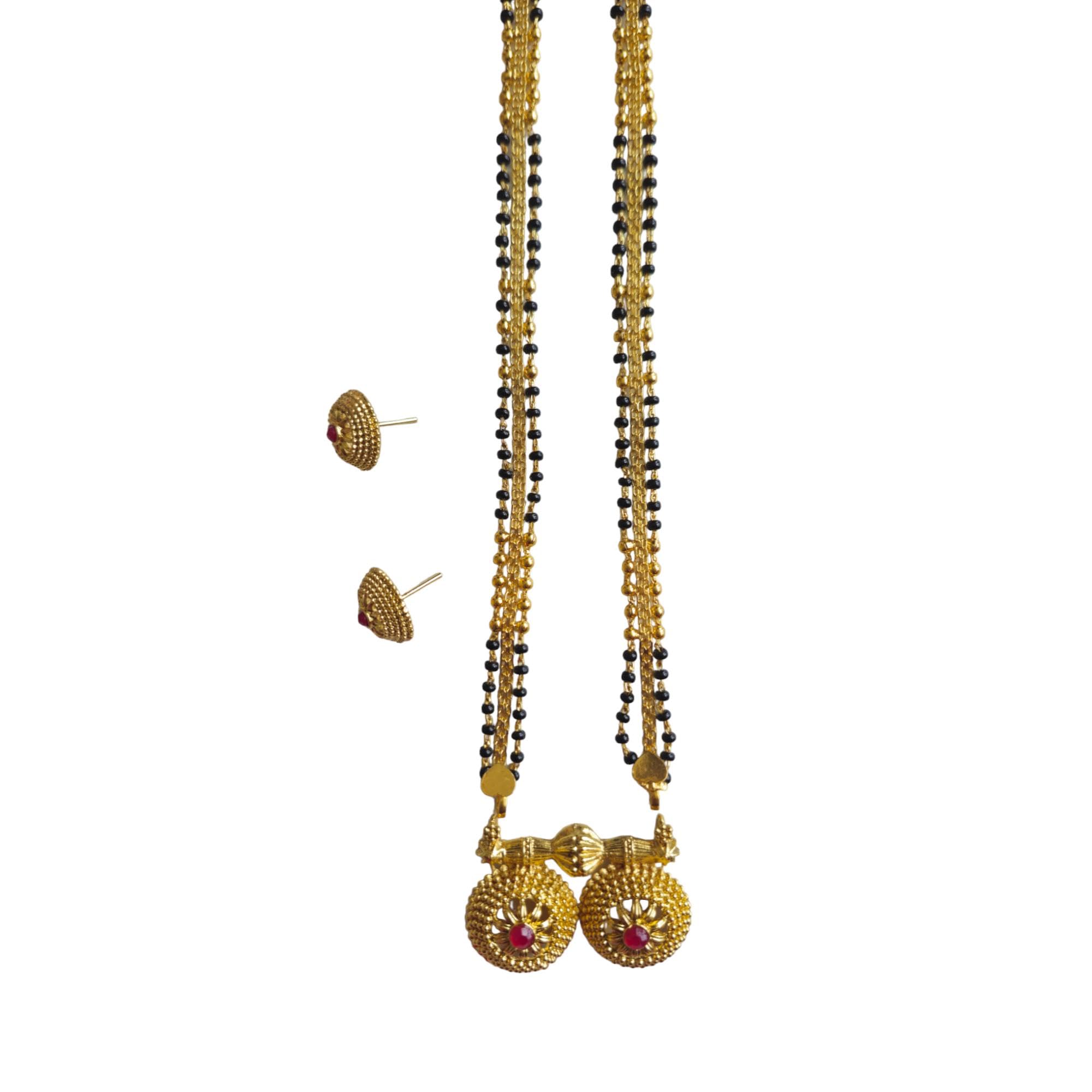 AAIKU Maharashtrian Traditional Micro Gold Plated Vati Pendant & 3 line Long Mangalsutra with Earring Set for Women and Gir Size 30 Inch (B0CY8G2F8C) Amazon Price History, Amazon Price Tracker