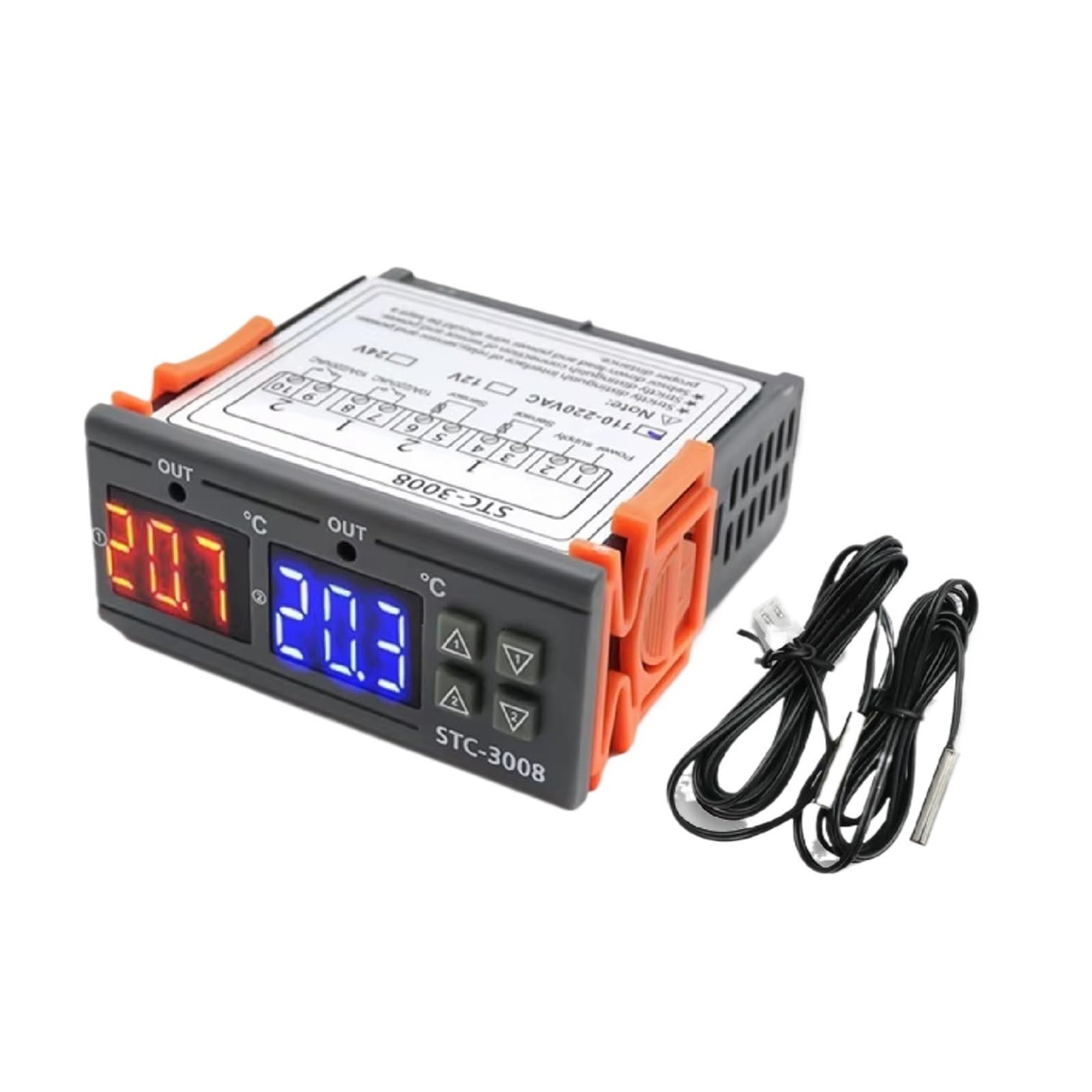 1pcs STC-3008/3028 Dual Display Digital Thermostat Temperature Humidity Controller 12V 24V 220V Dual Relay(STC-3008-12V)