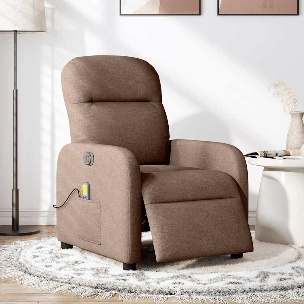 Poltrona reclinabile per massaggio elettrico Marrone Tessuto Poltrona Relax Sedile Sedia per Relax, Soggiorno, Casa, Ufficio, Camera da Letto -W