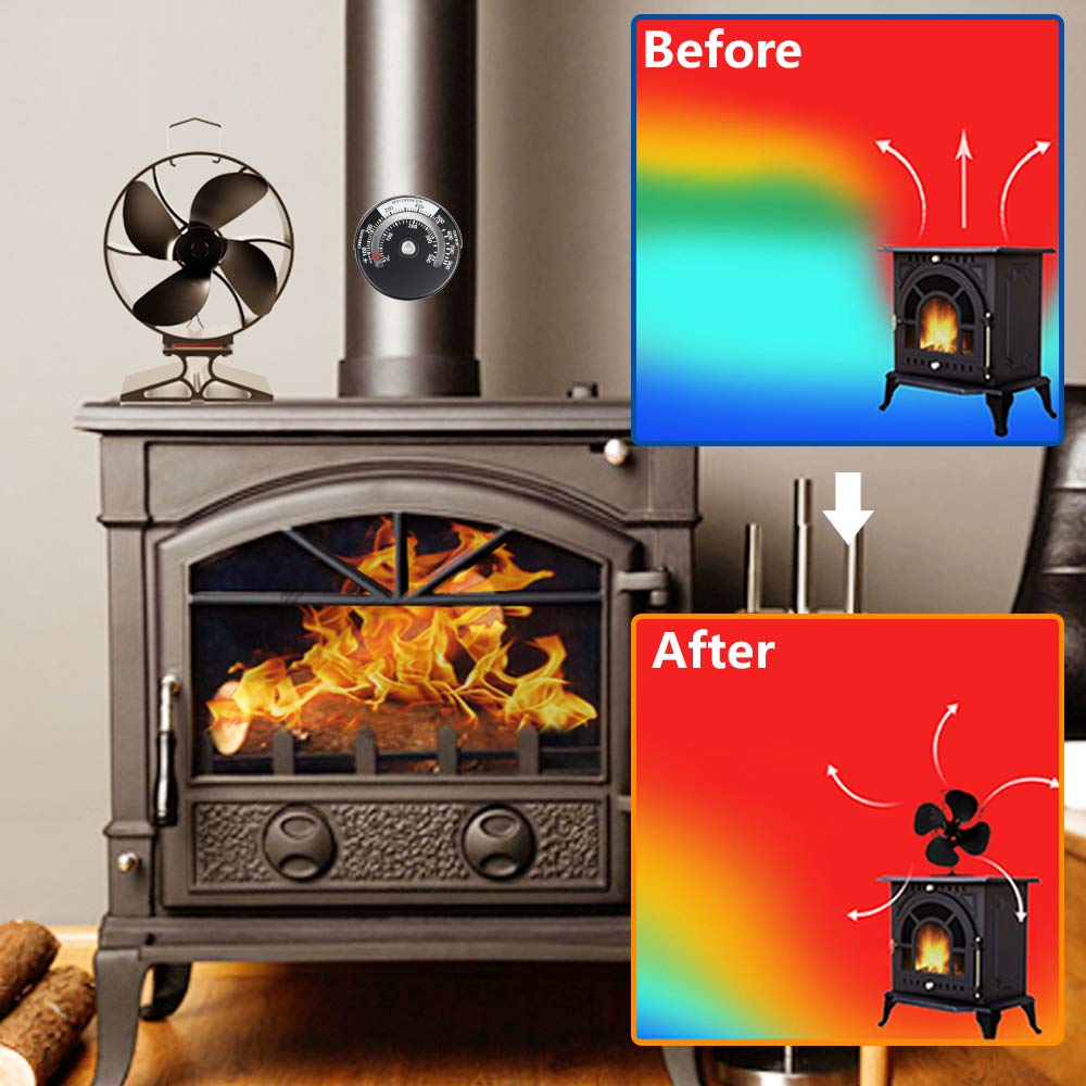 Bluesea Upgrade 4 Blade Heat Powered Wood Stove Fan, Eco Friendly Fireplace  Fan, Stove Fan for Gas/Pellet/Wood/Log Burning Stove with Thermometer,  Black, Round : Amazon.ca: Tools u0026 Home Improvement