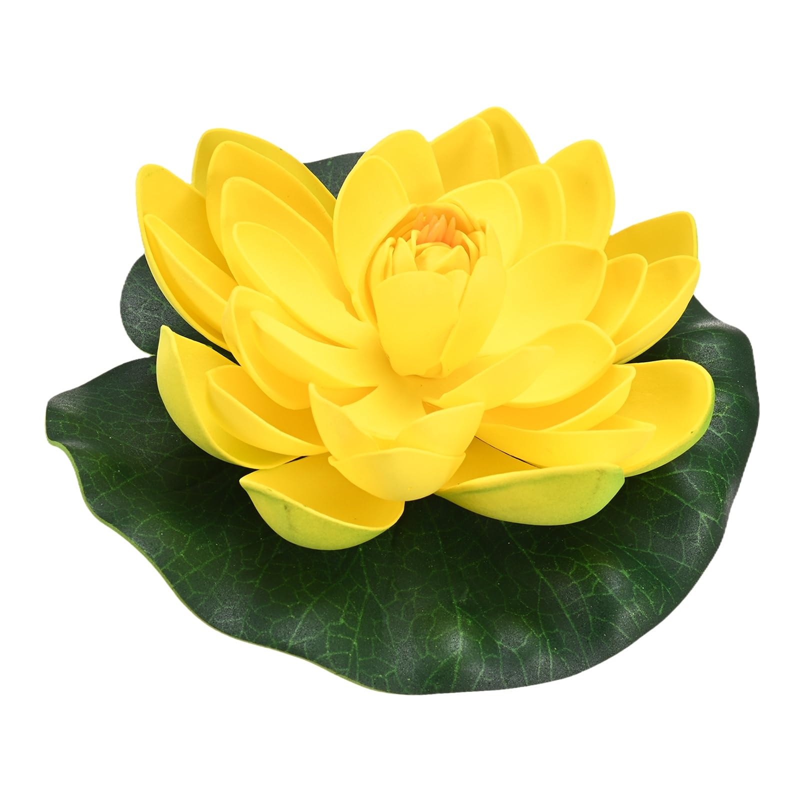 M METERXITY 1-Set Artificial Floating Foam Lotus Flower with Water Lily Pad, 7 Inch Fake Lotus Flowers Water Lilies for Pool/Fountain/Garden Decor, Pond Plants Ornaments [Yellow]