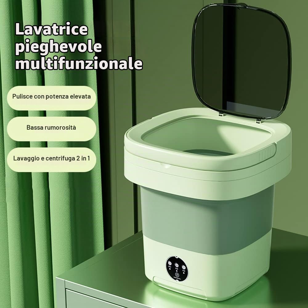 Mini Lavatrice Portatile da 8 Litri con sterilizzazione UV Asciugatrice Pieghevole con cestello di Scarico Tubo di Scarico per Custodia da Viaggio, Blu