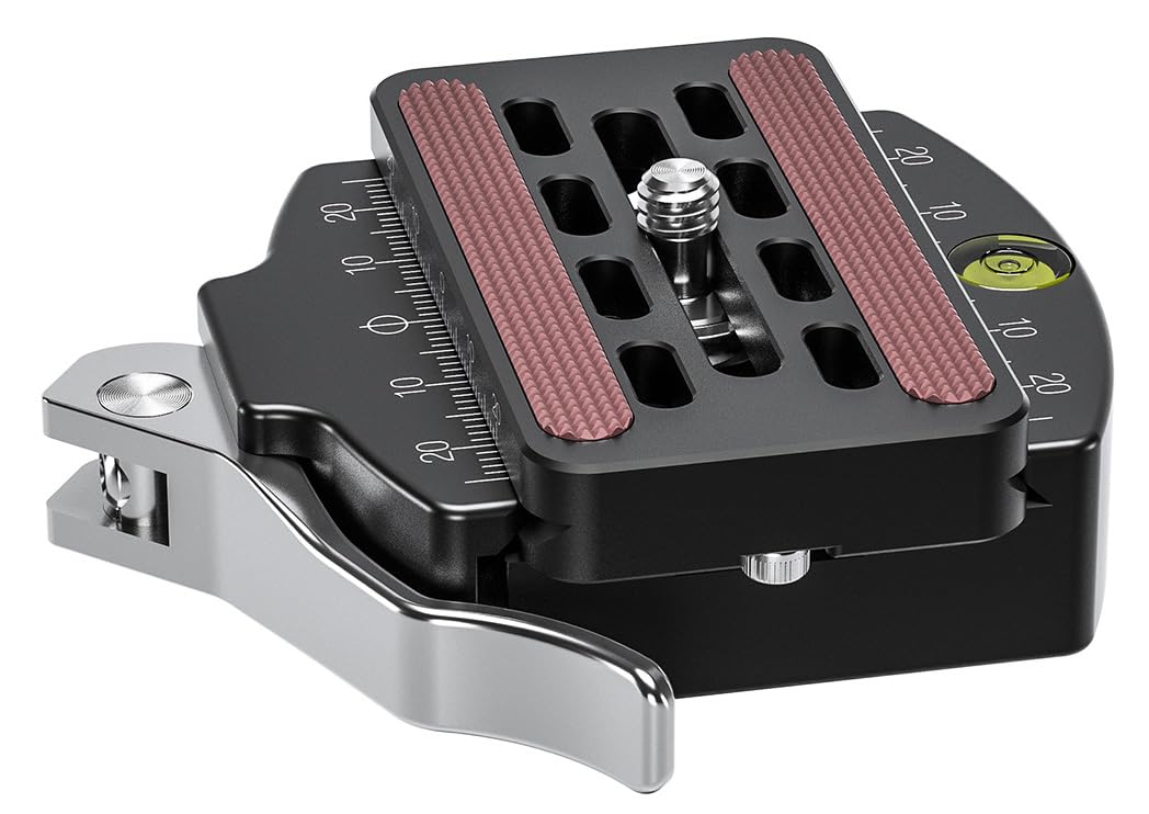 LEOFOTO LR-60 Pince de déverrouillage à levier, 60 mm, trou de vis 3/8", niveau à bulles, plaque QR, compatible Arca (LR-60)