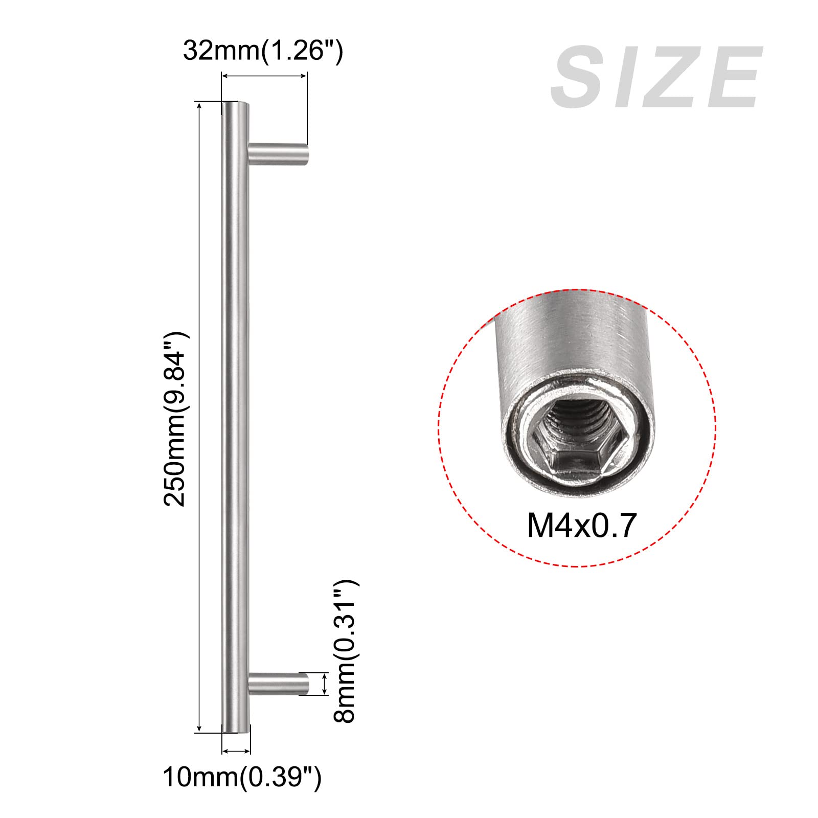 METALLIXITY T Bar Pull Handle (160mm/6.3'') Hole Center Distance, (10mm/0.39'') Dia, Stainless Steel Cabinetry Pulls - Image 2