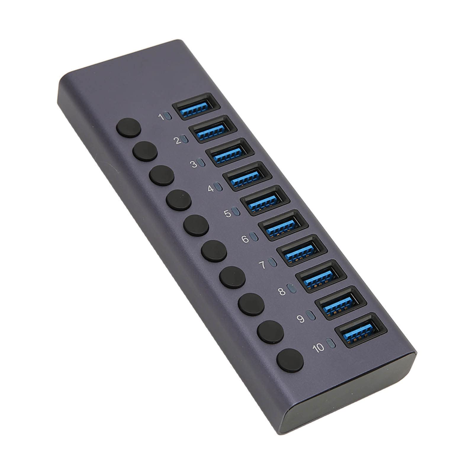 VBESTLIFE Powered USB Hub, 10 Ports Aluminium USB Port Hub Expender, USB C Hub Splitter mit Individuellem EIN-Aus-Schalter für Laptop, PC, HDD