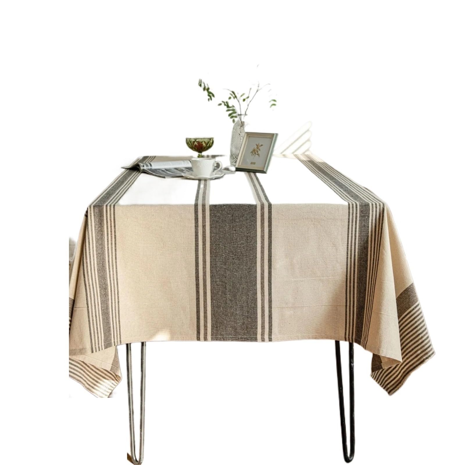 FonHNDG Striped Tablecloth Table Cover Cotton Linen Rectangle Clothes Farmhouse Tablecloth Striped Picnic Heavy Fabric Top Coffee Kitchen Decor(Coffee,140x180cm)