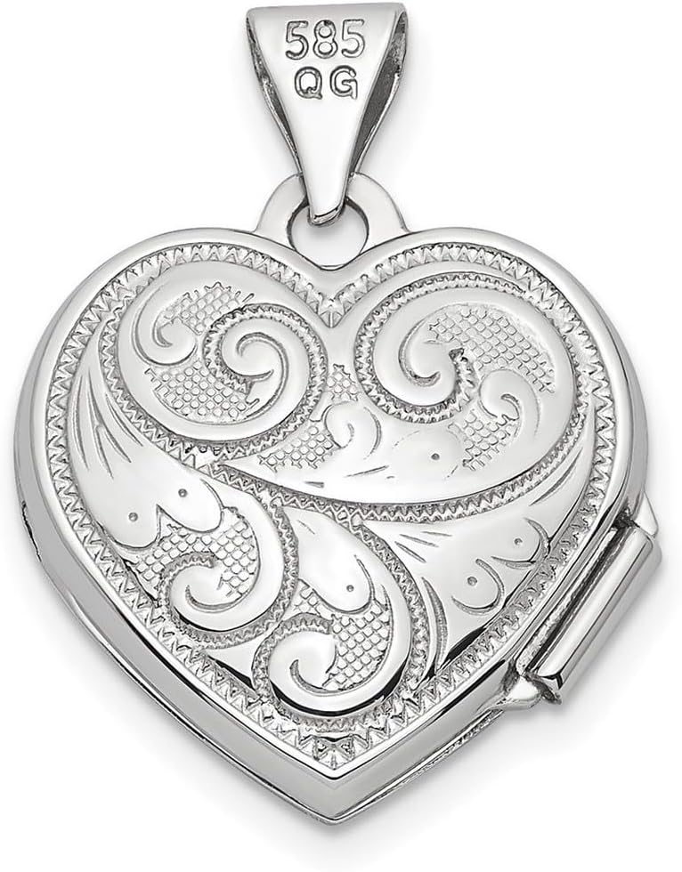 JewelryWeb 14k White Gold Swirl Design 15mm Love Heart Locket Locket Necklace for Women - Image 4