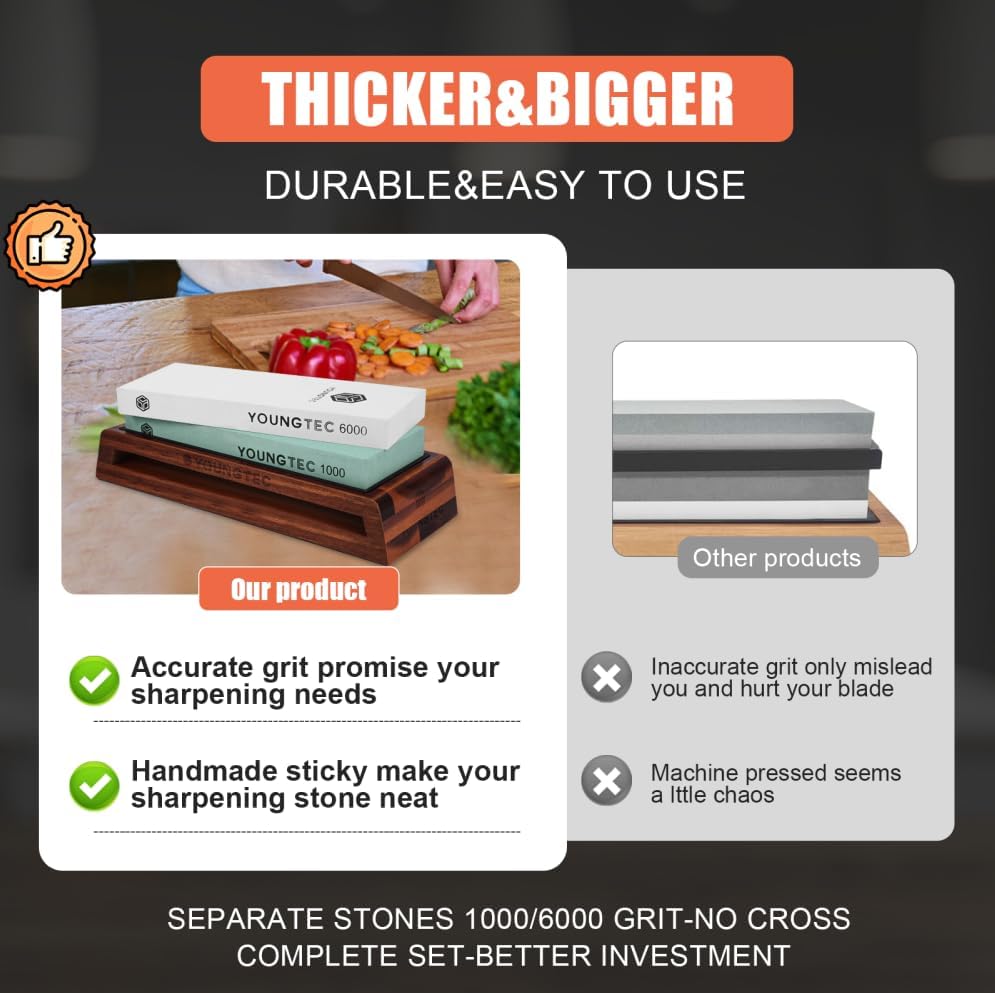 Miniatura 3 de YOUNGTEC Kit de piedra de afilar cuchillos de carburo de silicona extra grande  piedra húmeda 10006000  piedra afiladora de cuchillos de piedra de