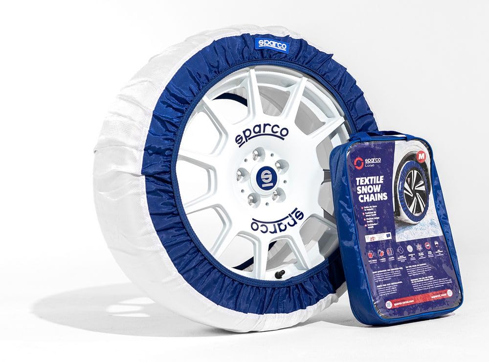 Sparco Set di 2 Calze da Neve in Tessuto Bianco Silenziose - Taglia XL | Facili da Montare, Massima Aderenza su Strada