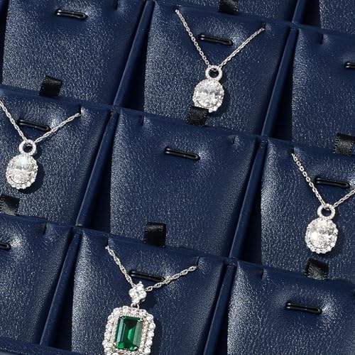 Leather Necklace Tray Jewelry Display Tray 24 Grids Necklace Display Trays Necklace Storage for Drawers With Removable Jewellery Cards Necklace Pendant Tray (Blue