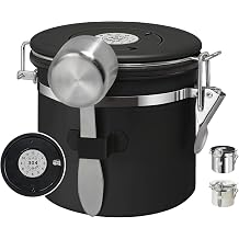 1.2L Airtight Vacuum Coffee Canister, Stainless Steel Storage Container for Coffee Beans and Grounds with Scoop.Suitable for coffee powder, coffee beans, rice, tea leaves, sugar, flour, and grains