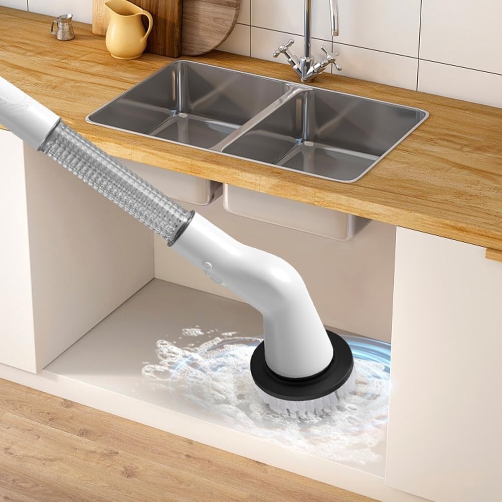 Fregadora Giratoria Eléctrica, Cepillo De Limpieza Eléctrico, Fregadora De Baño Inalámbrica, Fregadora De Ducha Recargable Con 5 Cabezales De Cepillo Reemplazables For Limpieza De Cocina Y Baño