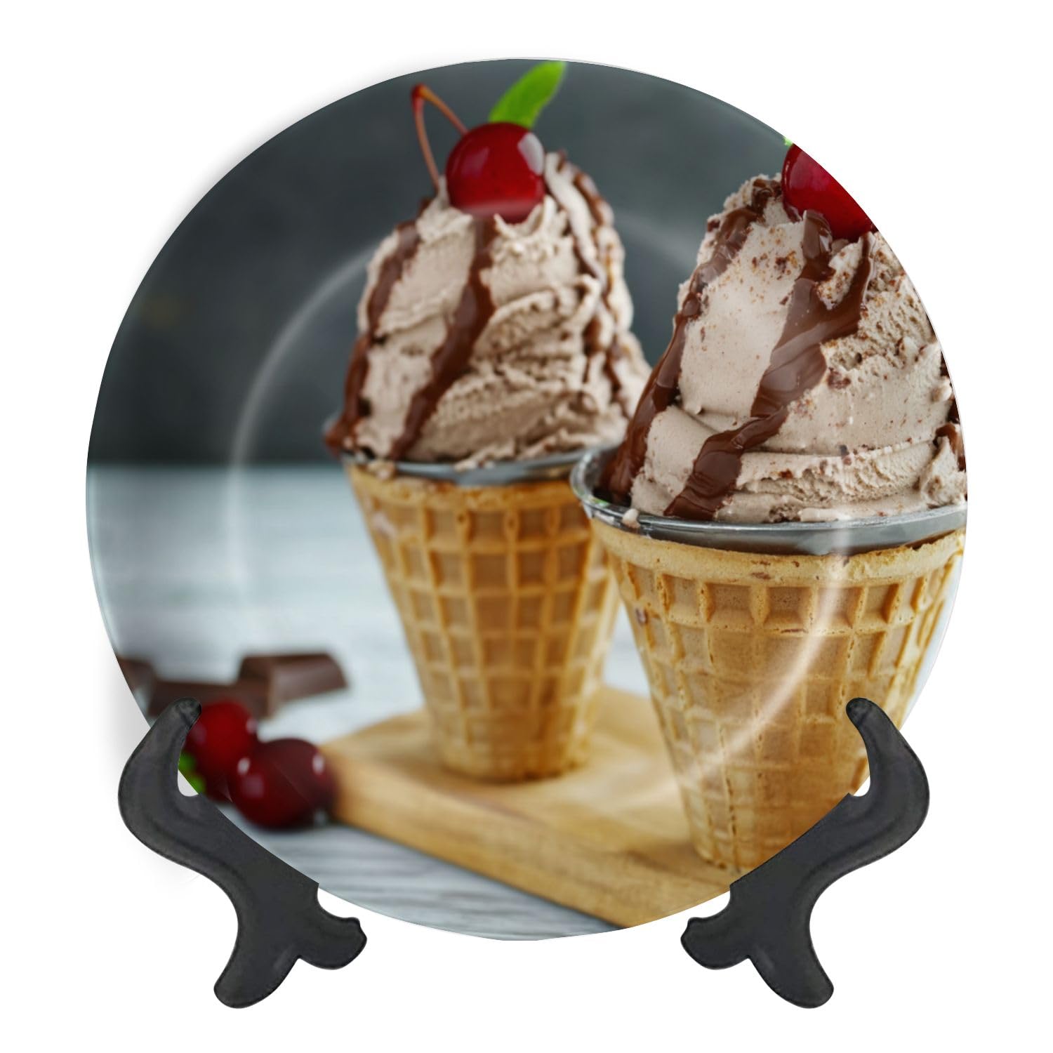 Decorative Plates for Display Chocolate ice cream waffle cones Gift Plates Ceramic Collections Plates Hanging Artwork for Living Dining Room Kitchen Souvenir
