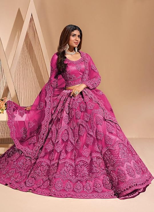 Image of ZAALIMA FASHION Women's Semi Stitched satin blend Lehenga Choli with Embroidered Pattern Unstitched Blouse and Dupatta Set | Women's Lehenga Cholis