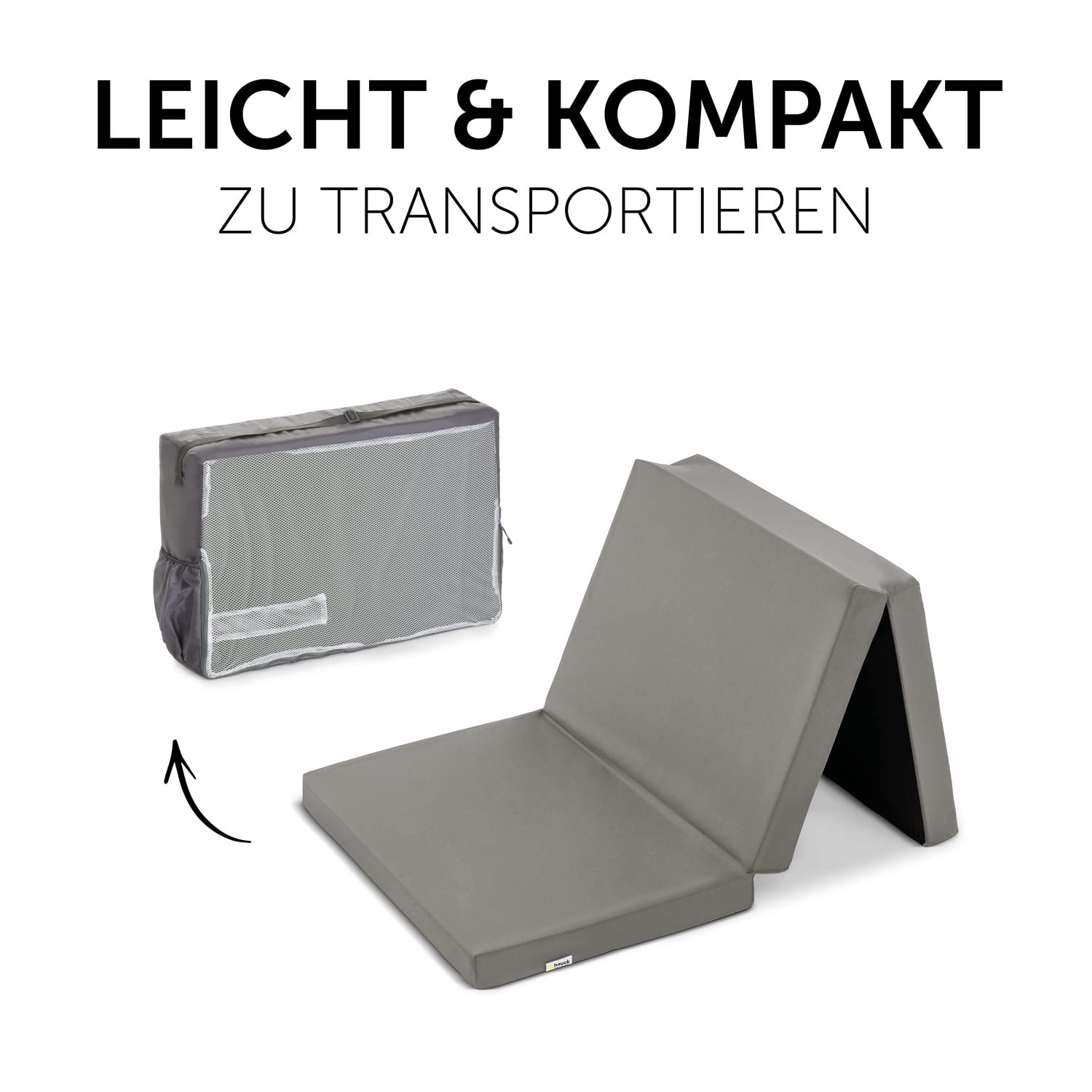 hauck Faltmatratze für Kinderreisebetten mit Tragetasche 120x60x5 cm, Klein Zusammenklappbar, Kompatibel mit Dream N Play Plus, Sleep N Play Go Plus, Play N Relax Center (Sleeper, Grey)