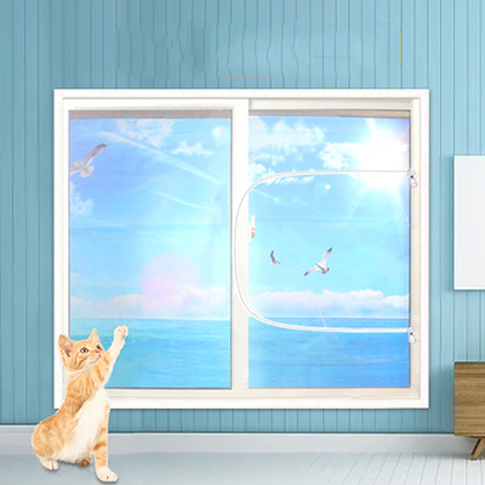 ZHOUZHOU Custom Sizes Window Protection for Cats Pets,Self-Adhesive Mosquito Insect Fly Screen Netting Pets Protection Window Guard with Zipper