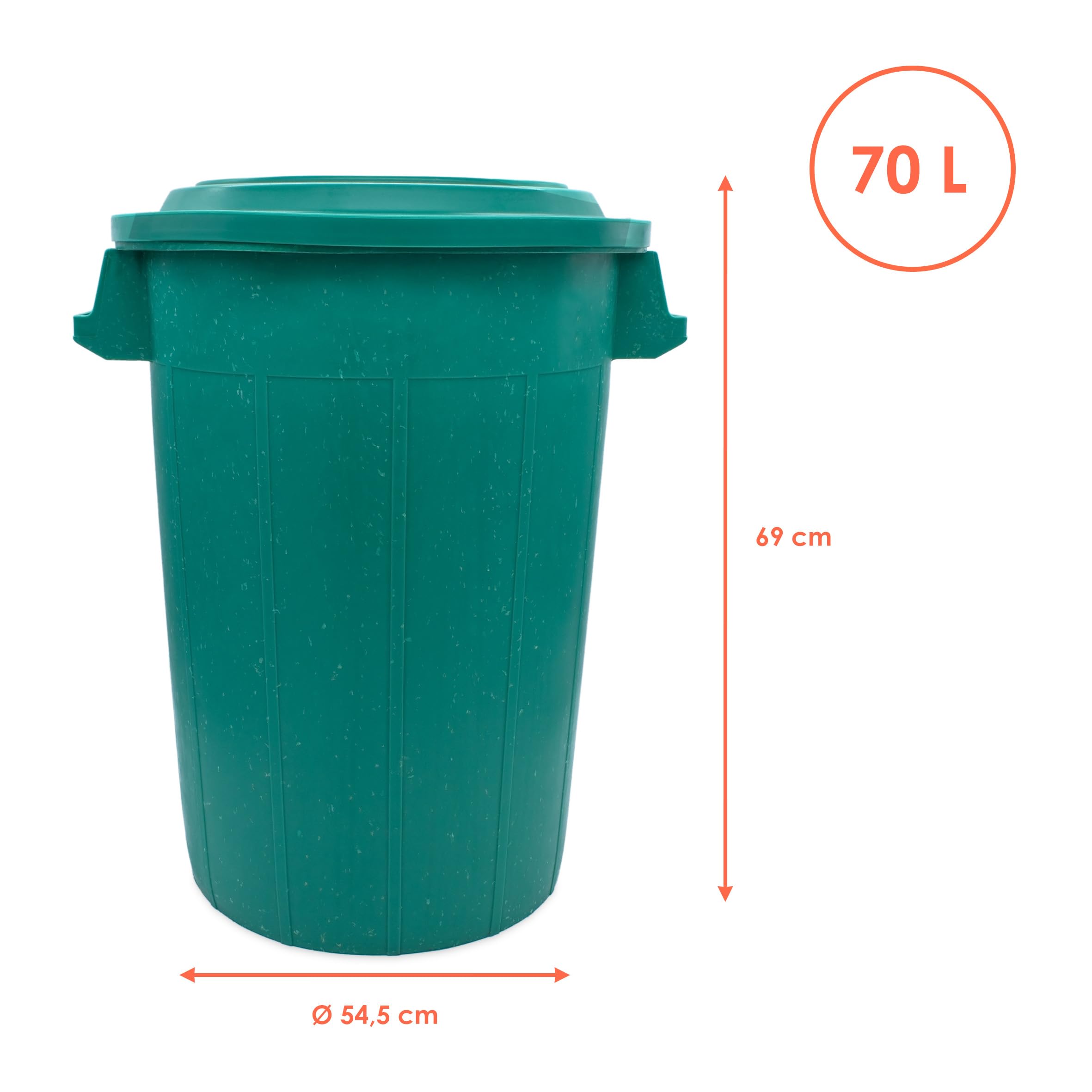 Bidone universale, 70 l, con coperchio e 2 maniglie, colore verde