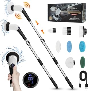 Electric Spin Scrubber, Shower Scrubber for Cleaning, 3 Speeds Shower Cleaning Brush with Long Handle & 8 Replaceable Brush Heads, Adjustable Extension Handle Electric Scrubber for Bathroom,Tub