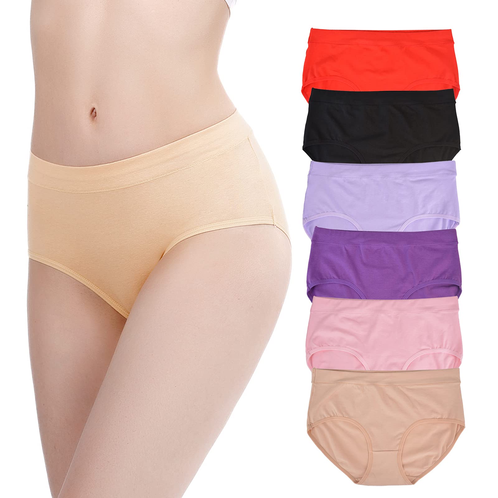 Bolivelan 6 Pack Women's Mid-Rise Stretchy Cotton Hipsters Panties
