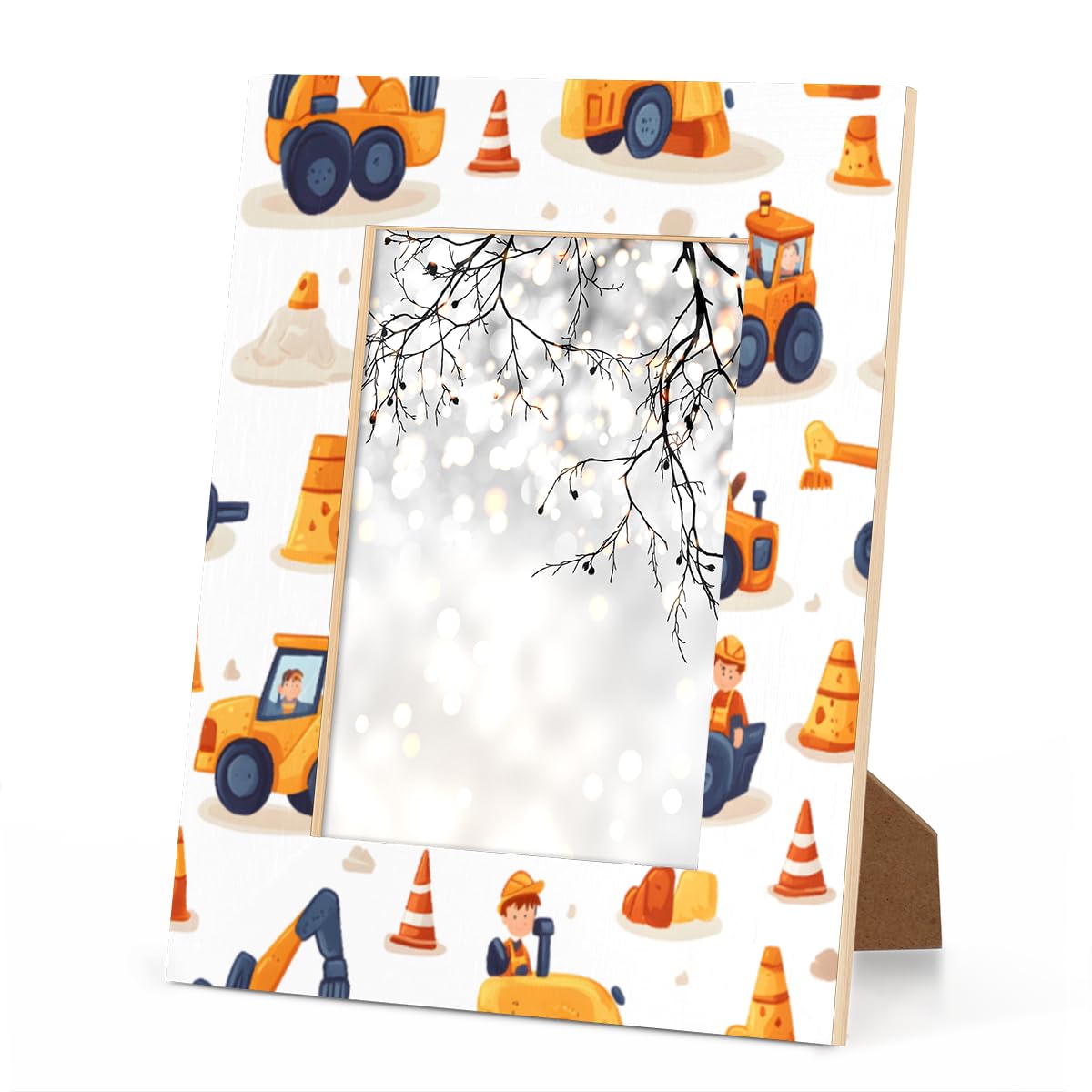 Picture Frame 4x6, Cartoon Excavator Car 4x6 Wood Photo Frames for 4 by 6 Horizontal and Vertical Display for Wall and Tabletop