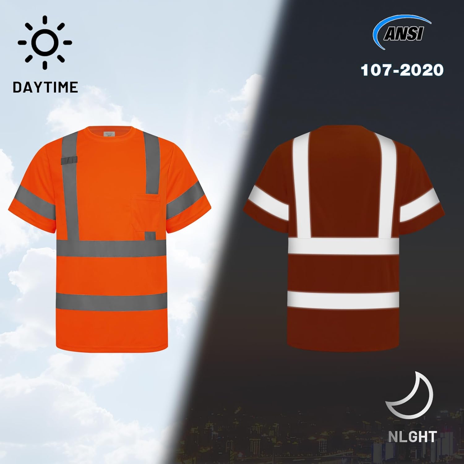 Hi Vis Shirts for Men Women High Visibility Safety Reflective Work Shirts Class 3 Short Sleeve - Image 2