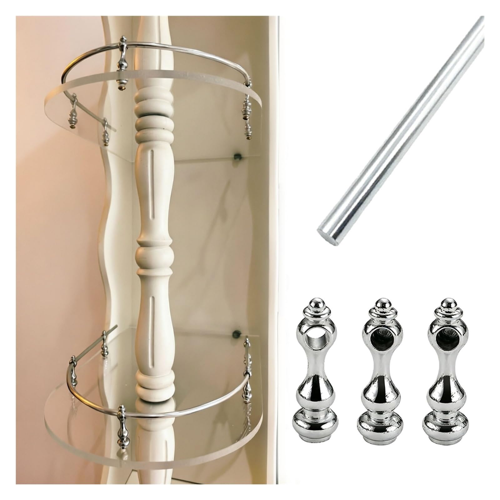 Lxlzyxsf 1Pc Bendable Shelf Rail Kit, Solid Metal Finials Rustproof Shelf Safety Bar, Cuttable Protective Rails For Plates Glasses Books Easy Installation(,21In/53Cm)