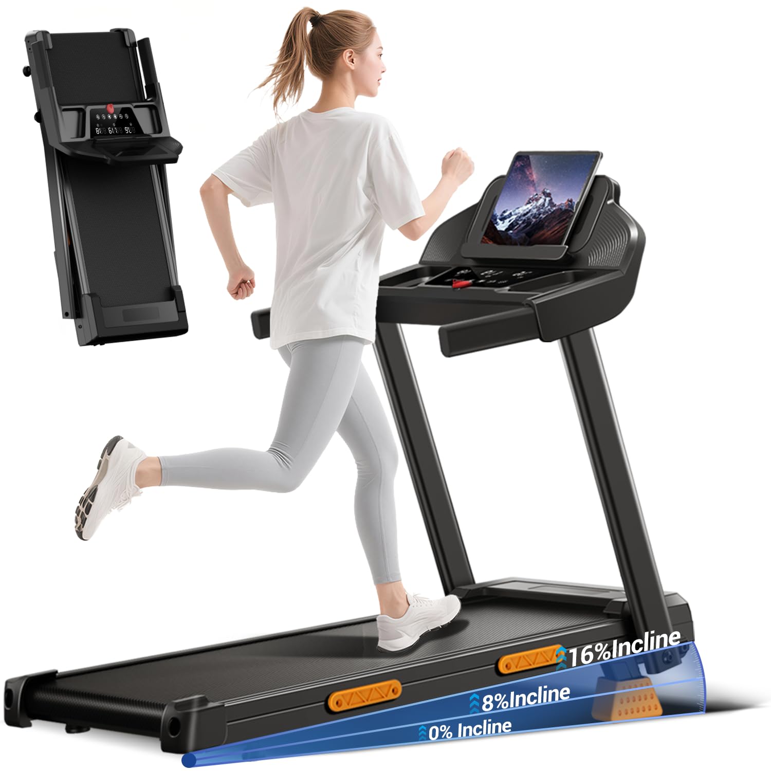 Folding Treadmill with 16% Incline, Under Desk Walking Pad for Home Office, 10KM/H, 2.5HP Quiet Motor Portable Running Machine with Remote & LED Display, 136KG Capacity