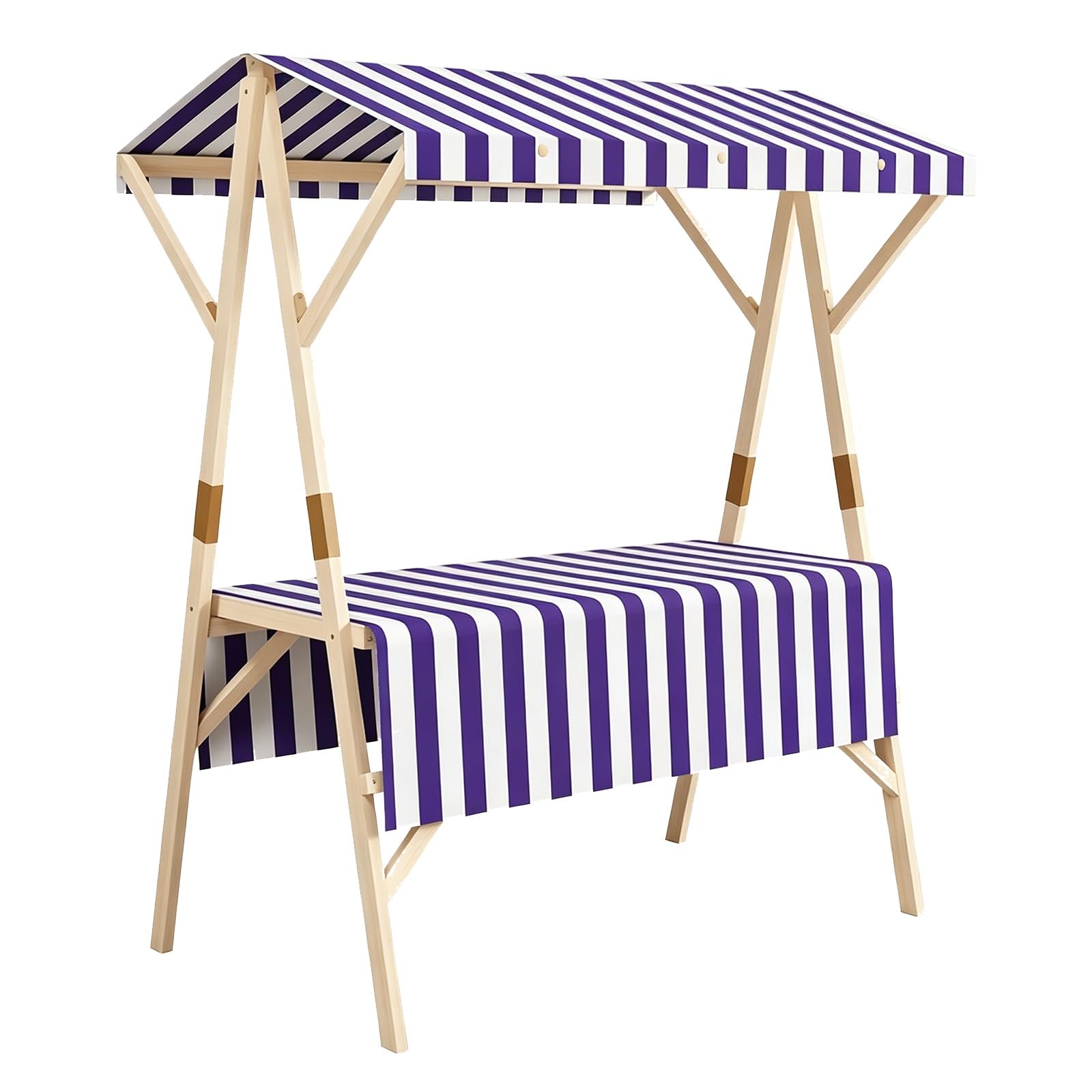 CMYAOYC Outdoor Vending Stand with Striped Awning, Foldable Wooden Vendor Cart, Farmers Market Booth, Portable Vendor's Stall Food Display Stand(Purple,150cm)