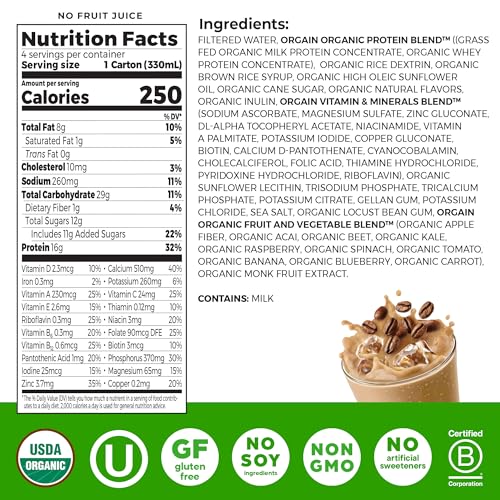 Image of Orgain Organic Nutritional Protein Shake, Iced Cafe Mocha - 16g Grass Fed Whey Protein, Meal Replacement, 20 Vitamins & Minerals, Fruits & Vegetables, Gluten Free, Non-GMO, 11 Fl Oz (24 Pack)