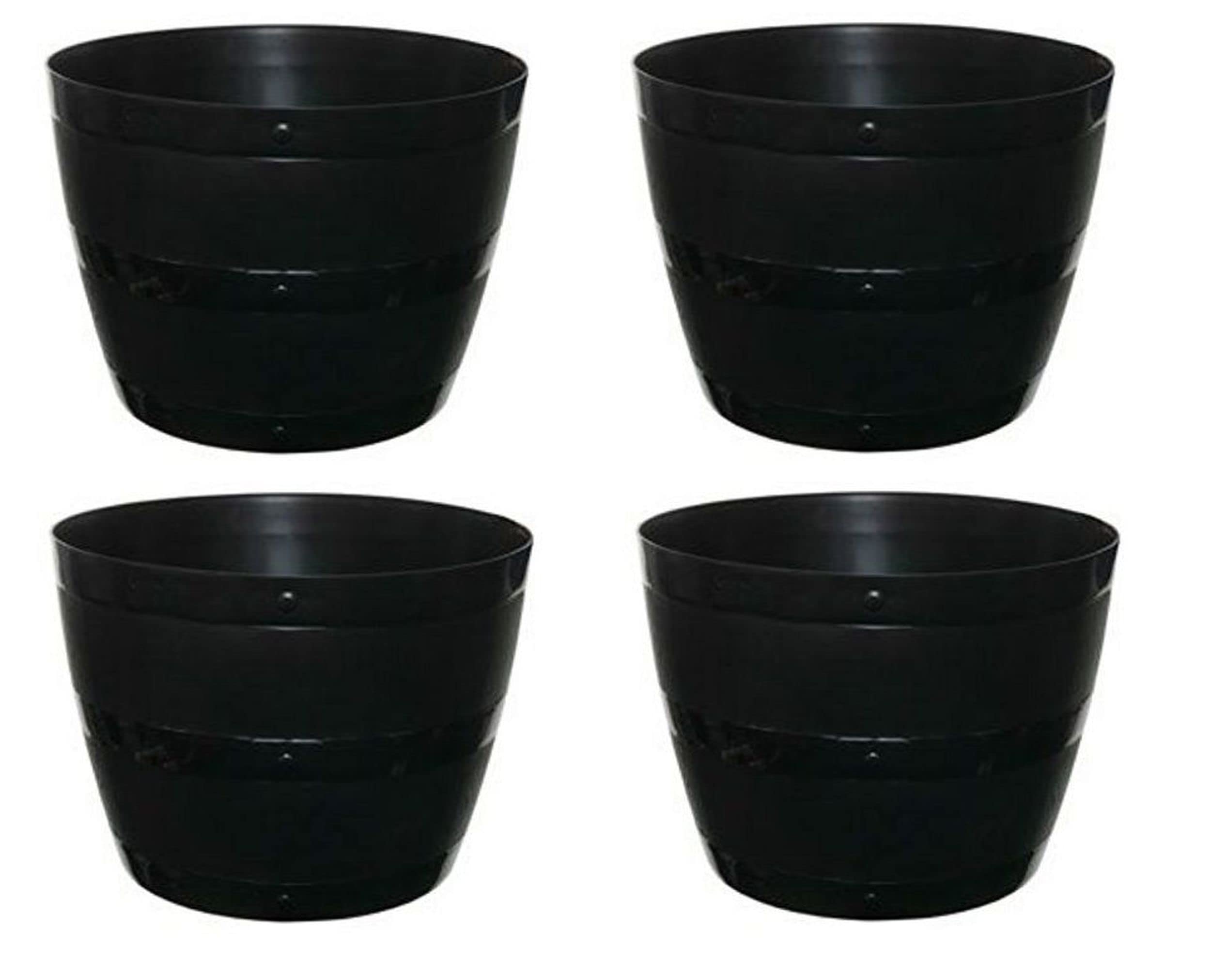 Whitefurze Black Barrel Planter 50Cm - Black / 7.2Kg