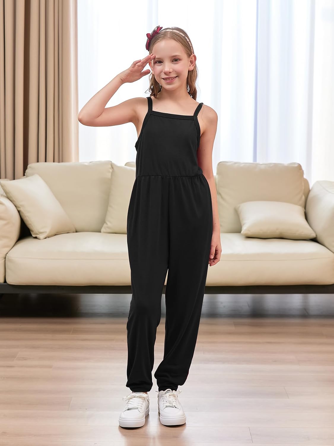 GORLYA Girls Casual Sleeveless Strap Backless Jumpsuit Outfits Baggy Harem Overalls Long Pant Jumper Rompers 4-14T