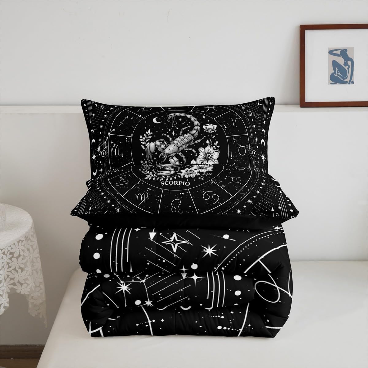 Feelyou Zodiac Bedding Set Twin Size Scorpio Comforter Set for Kids Boys Girls Teens Moon Star Pattern Duvet Set Universe Cloud Galaxy Quilt Set 2Pcs