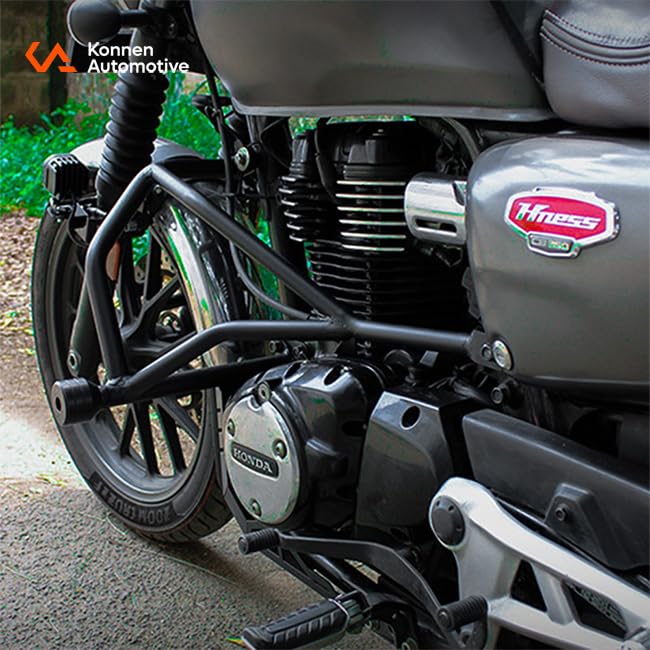Image of Combo Premium Crash Guard and Touring Top Rack Compatible with Honda H'Ness CB350 | Engine Guard with Frame Sliders & Rear Luggage Carrier (Touring Combo) Black (Set of 1)