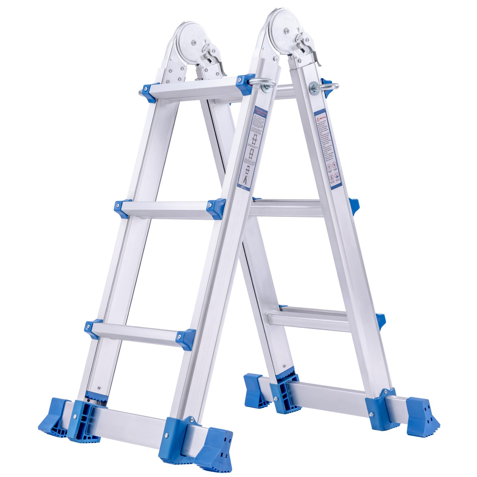 14 FT Extension Ladder, A Frame 3 Step Ladder, Anti-Slip Multi Position Telescoping Ladder Aluminum Folding Ladder with Stabilizer Bar,330 lbs Capacity for Household or Outdoor Work, Blue