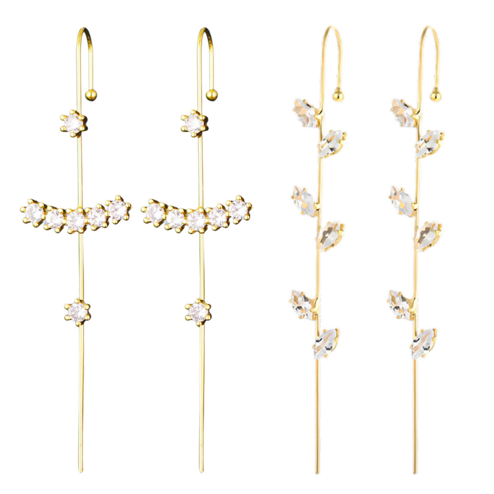 4 PCS Gold Needle Earcuff Earrings,Ear Cuff Earrings Traditional,Long Piercing Earring for Women,Crawler Hook Earring Design Stylish Party Daily Wear Jewelry & Gift Ideas-image-16