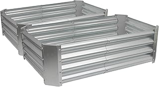 Harbour Housewares Raised Garden Bed - Silver - 120 x 60cm - Rectangle - Pack of 2 - Bottomless Galvanised Steel Planter Box for Growing Outdoor Plants, Vegetables, Flowers and Herbs