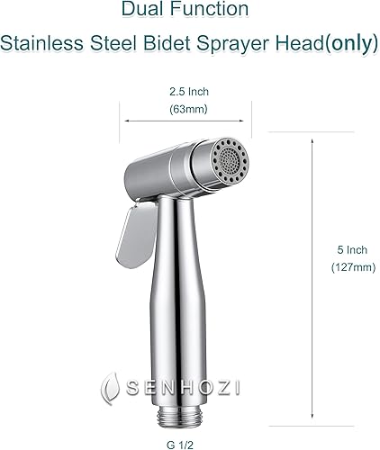 Miniatura 3 de Senhozi Cabezal rociador de inodoro de bidé, cromado, rociador de bidé de mano de acero inoxidable para inodoro, cabezal rociador de mano para baño