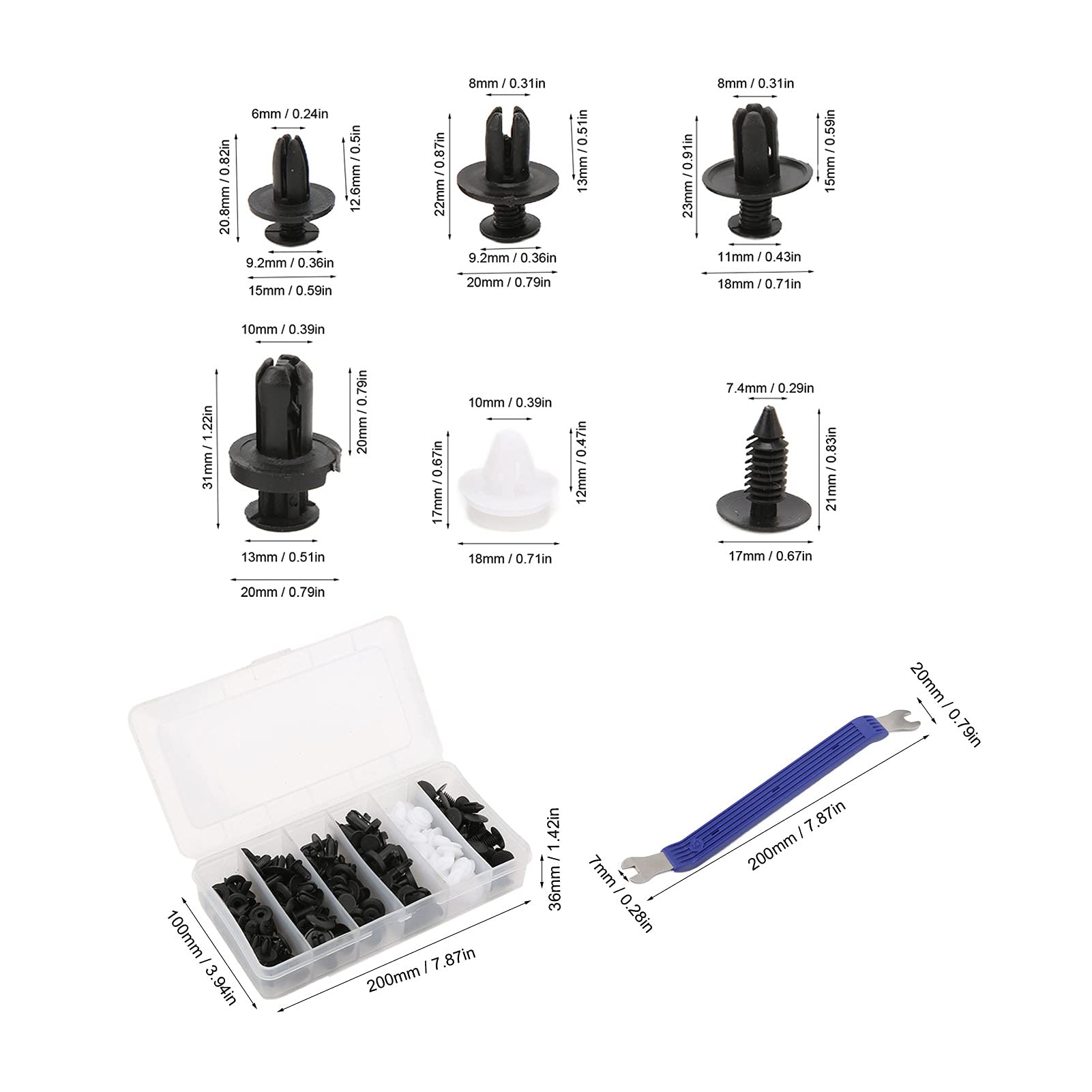 100 Clips Rivets Plastique Pour Voiture - Universels - Fixation Pare-chocs/ailes