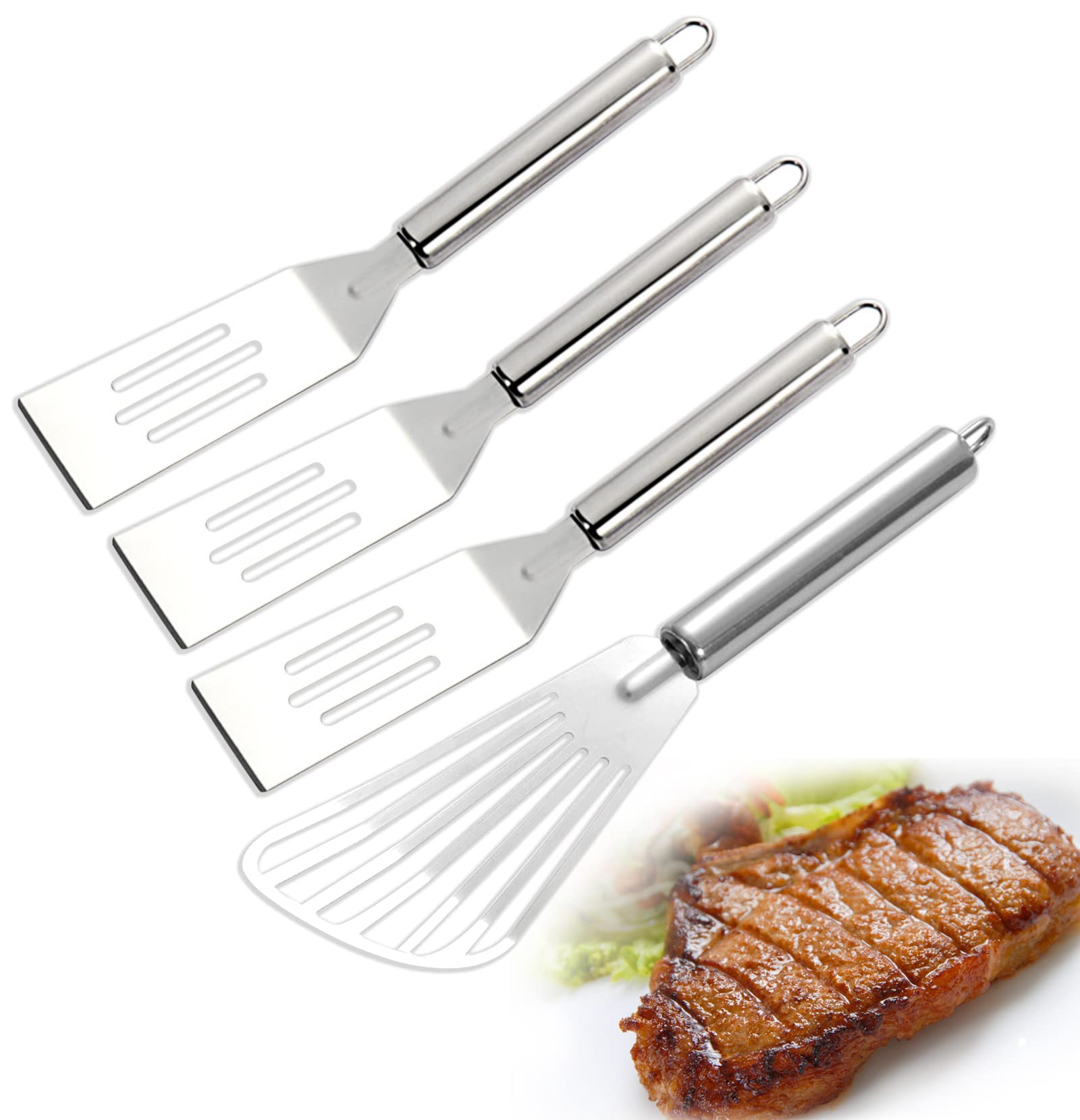 4Pcs Mini Brownies Serving Spatula Set Fish Spatula and Stainless Steel Mini Spatula, Nonstick Serve Easy to Grip for Steak Fish Pancake Cookie Egg